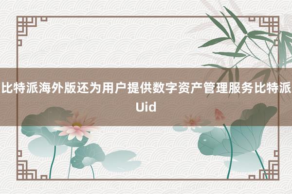 比特派海外版还为用户提供数字资产管理服务比特派Uid