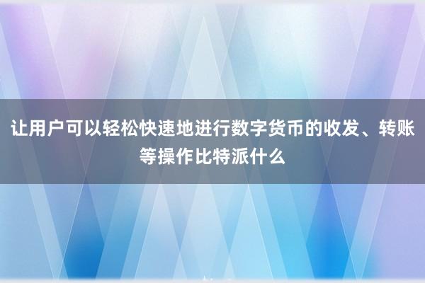 让用户可以轻松快速地进行数字货币的收发、转账等操作比特派什么