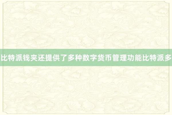 比特派钱夹还提供了多种数字货币管理功能比特派多